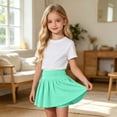thumbnail image 5 of lnmuld Solid Ribbed Elastic Waist Gathered Swing Mini Skort Preppy Back to School Mix Match Outfit for Girls Mint Green,7-8 Years, 5 of 5