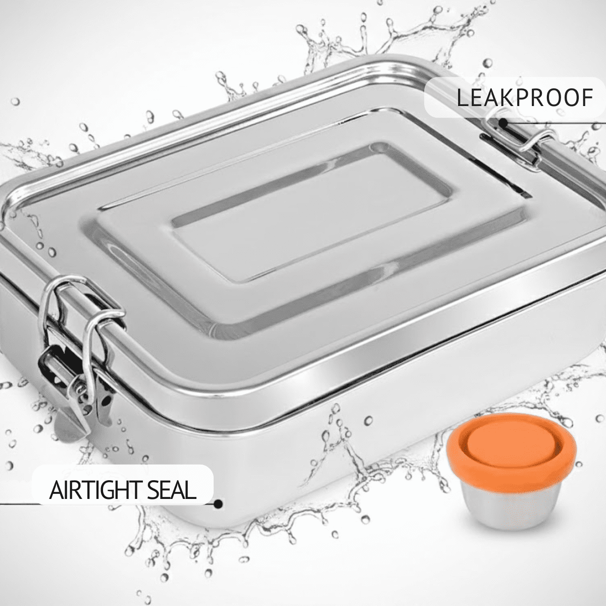 Mayur Exports Bento Box for Adult Stainless Steel 3 Compartment Lunch Box with Dip Container Leakproof 40 Oz Dishwasher Safe Meal Prep Eco Friendly Food Container with Secure Lock (Silver)