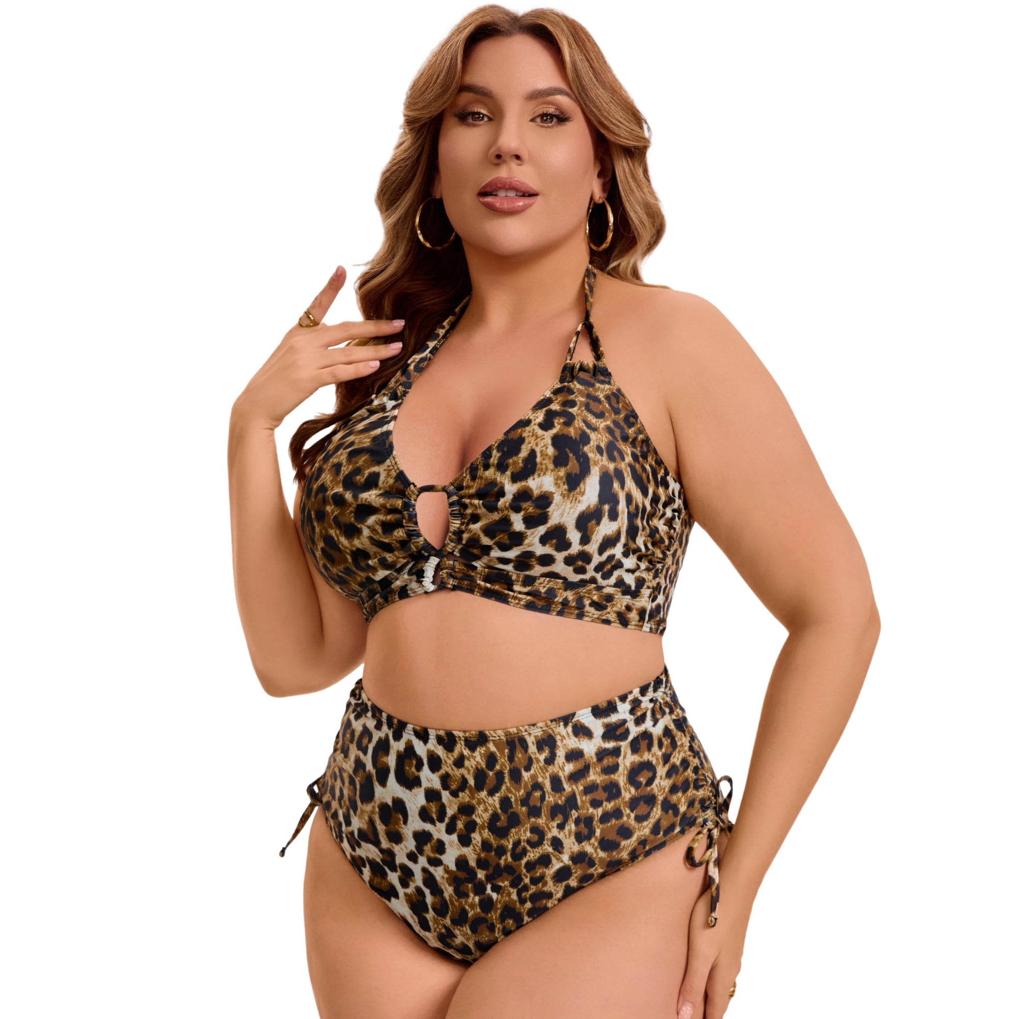 DARING DIVA Women's Plus Bikini Sets Two Piece Swimsuit 2X Black Leopard