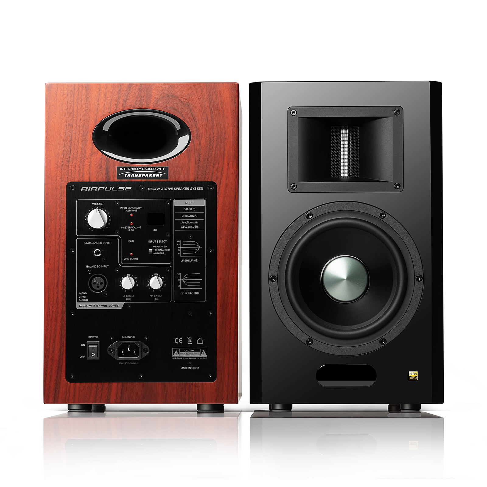 AirPulse A300PRO  Hi-Res Audio Certified Active Speaker System Built-in Amplifier Optical, Coaxial, Bluetooth 5.0 aptX, RCA, AUX, and USB Inputs - Pair