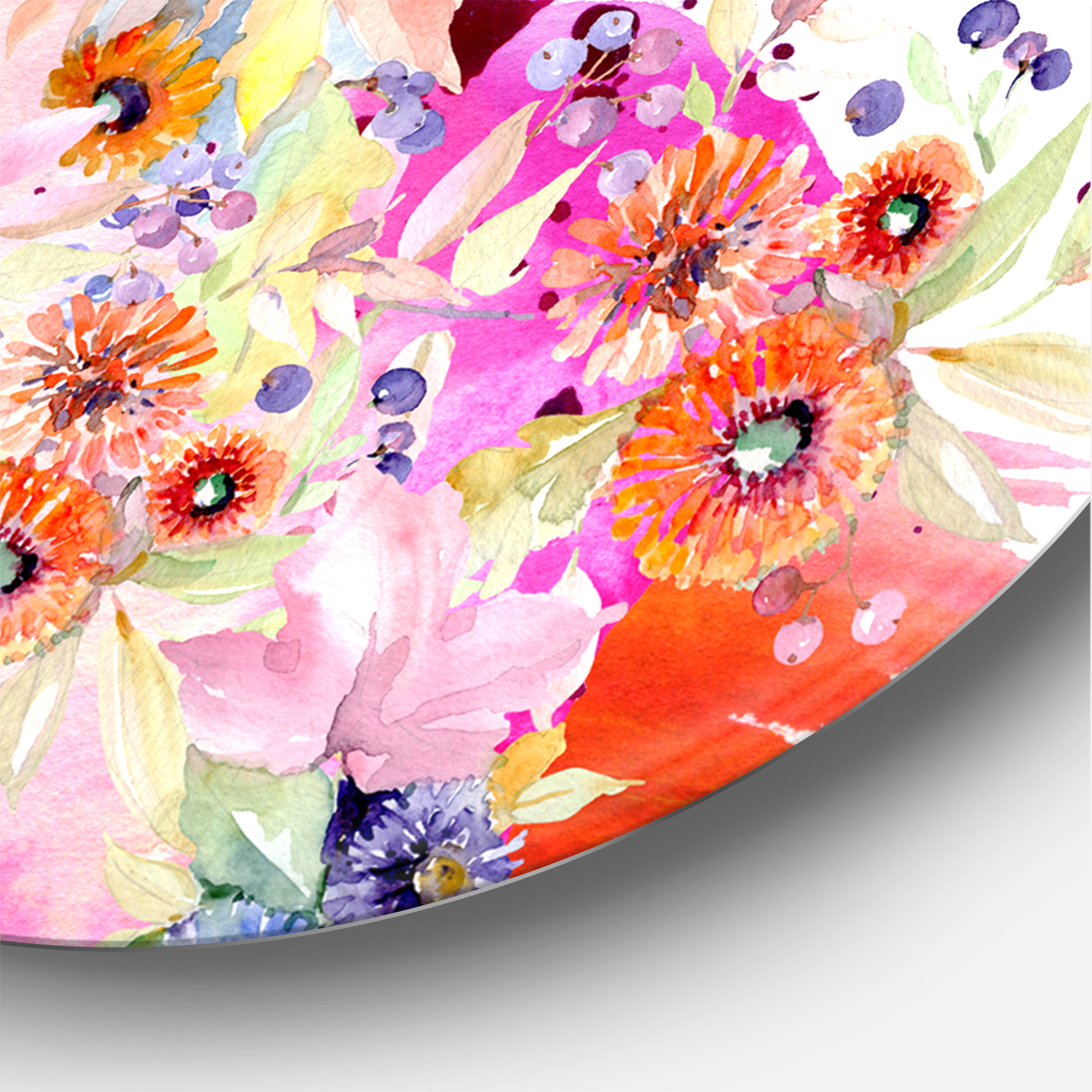 Designart 'Wildflowers and Vibrant Wild Spring Leaves VI' Modern Circle Metal Wall Art 23x23 - Disc of 23