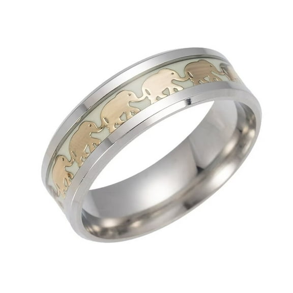 PAMTIER Men's Stainless Steel 8MM Simple High Polished Animal Elephant Luminous Ring Gold Size 12