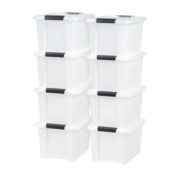 IRIS USA 20.5 Qt. Plastic Stackable Storage Bin with Latching Lid, Pearl, Home Organizer, 8 Pack