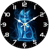 Glowing Cat Wall Clock Fluorescent Non-Ticking Clock 12 Inch Round Decorative Clocks Printed Wall Clock