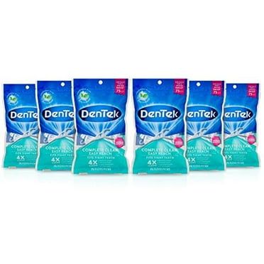 Dentek Complete Clean Easy Reach Floss Picks | Advanced Fluoride Coating, Mouthwash Blast Flavor| 75-Count | 6-Pack