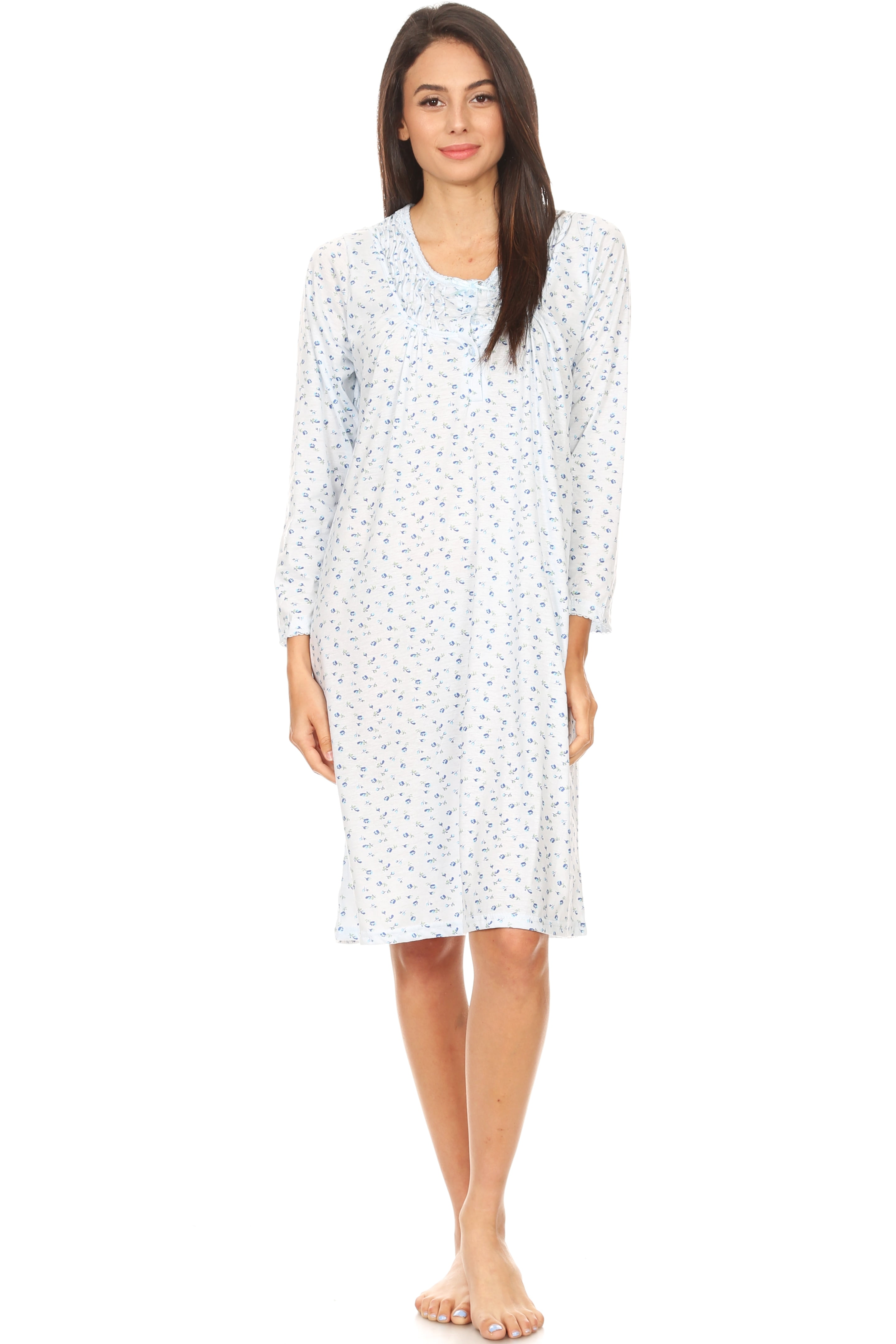 651 Womens Nightgown Sleepwear Pajamas Woman Long Sleeve Sleep Dress