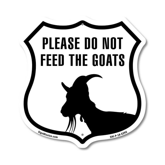 Please Do Not Feed The Goats (5 Pack) 12 inch X 12 inch Shield-Shaped Rust-Free Aluminum Metal Signs Weather Resistant Made in the USA