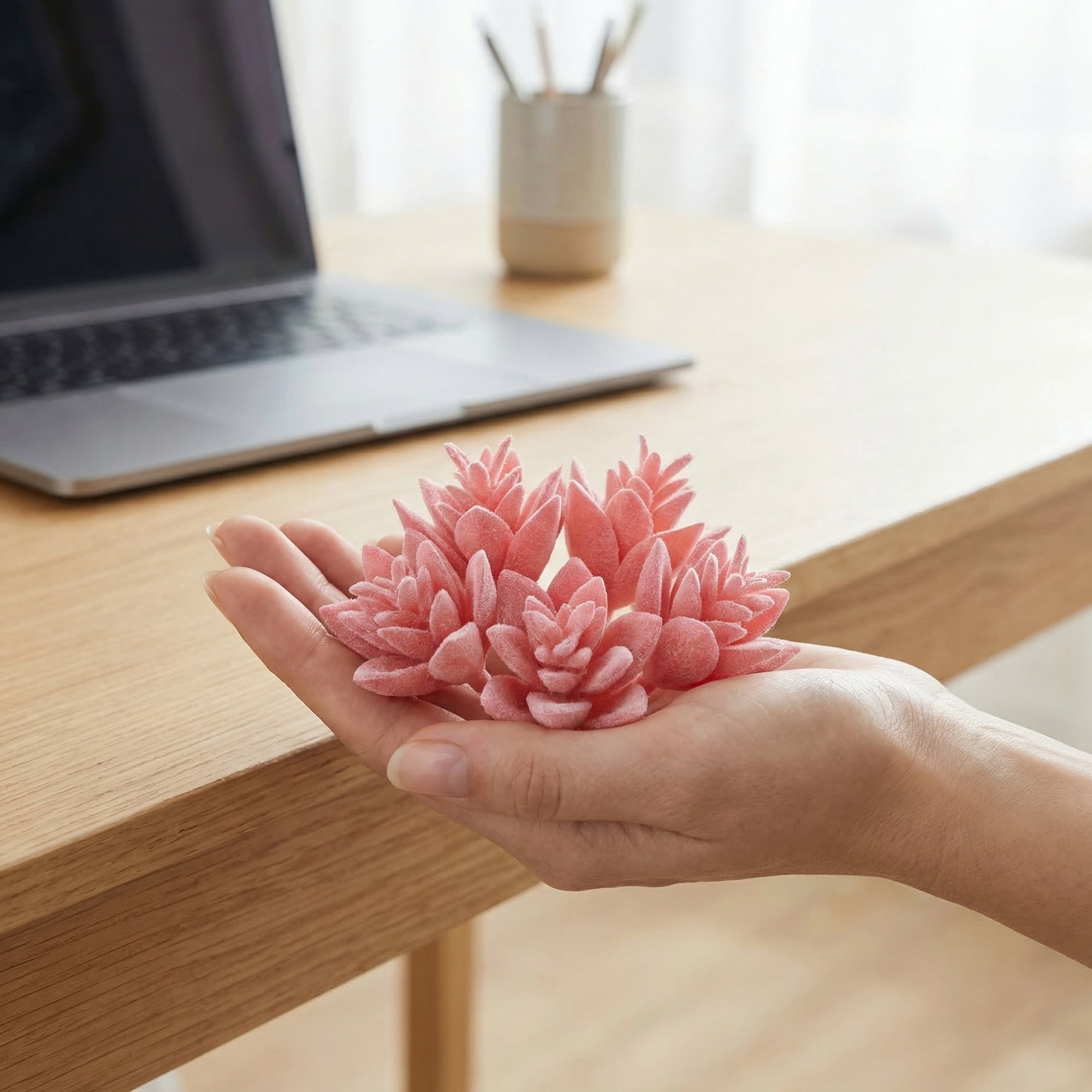 Unique Bargains 10Pcs Flocked Artificial Succulents 3.5" Lotus Deep Pink Lotus Pink