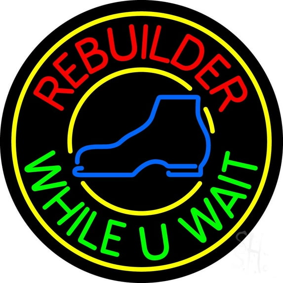 Rebuilder While You Wait With Border LED Neon Sign 18 x 18 - inches ...