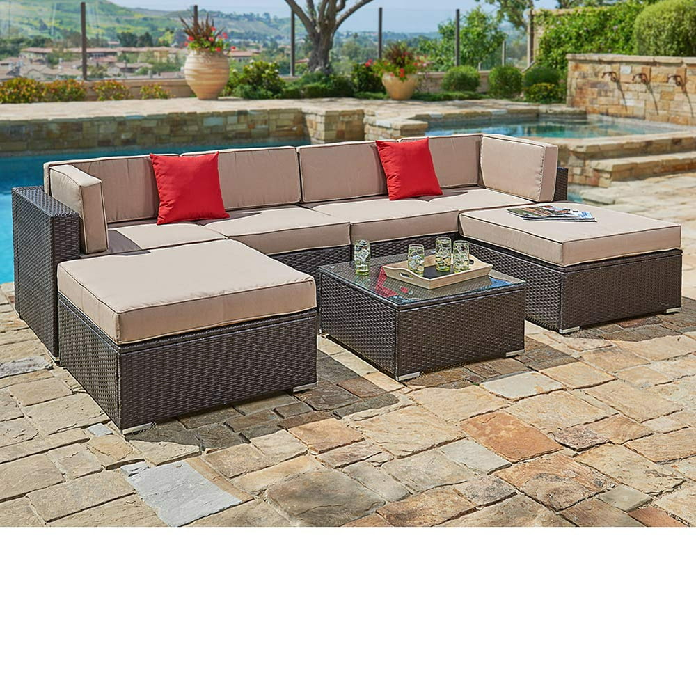 SUNCROWN Outdoor Wicker Furniture 7Piece Patio Sofa Sectional Sets