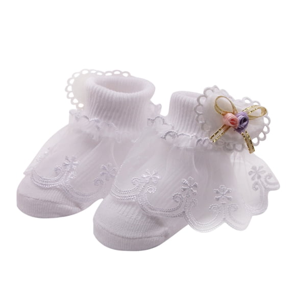 2 Pairs Baby Lace Socks Girls' Ruffle Socks Newborn Infants Socks Princess Frilly Socks Lace Cotton Socks for Baby Girls 0-1Y