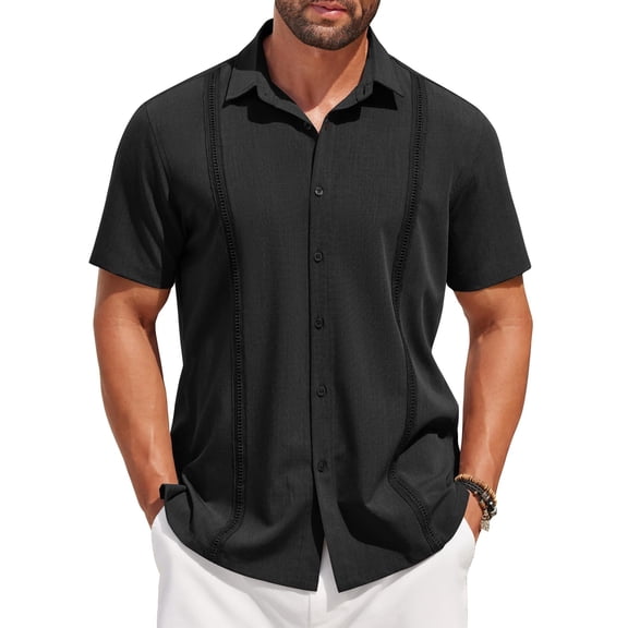 COOFANDY Mens Short Sleeve Shirts Button Down Tops Beach Spread Collar Plain Summer Blouses