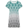 thumbnail image 3 of Moroccan Turquoise Gray Ombre Dress Summer Street Style Dresses Female Short Sleeve Printed Sundress, 3 of 7