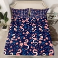 thumbnail image 2 of Homewish Cute Cartoon Snake Full Size Sheets,Kawaii Cherry Blossom Bed Sheets,Deepblue Pink Sheet Sets For Girls Kids,Ultra Soft Home Decor,4-Piece, 2 of 7