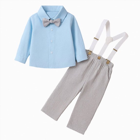 Quealent Baby Boys Pants Sets, Infant Long Sleeve Shirt   Pants   Bow Tie   Suspenders,Toddler Outfits (Blue, 4-5 Years)