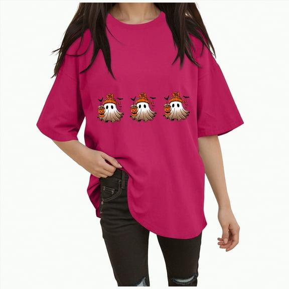 Godom Plus Size Halloween Shirts for Women Cute Ghost Shirt Fall Graphic Tees Top Pumpkin Short Sleeve Tops