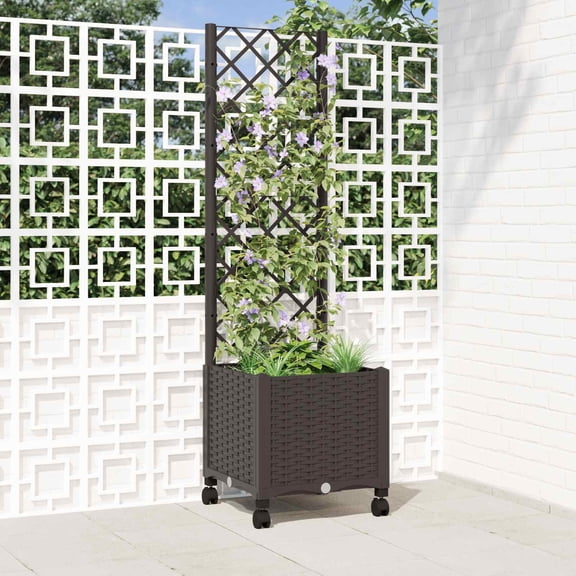 vidaXL Garden planter with trellis and wheels Brown PP