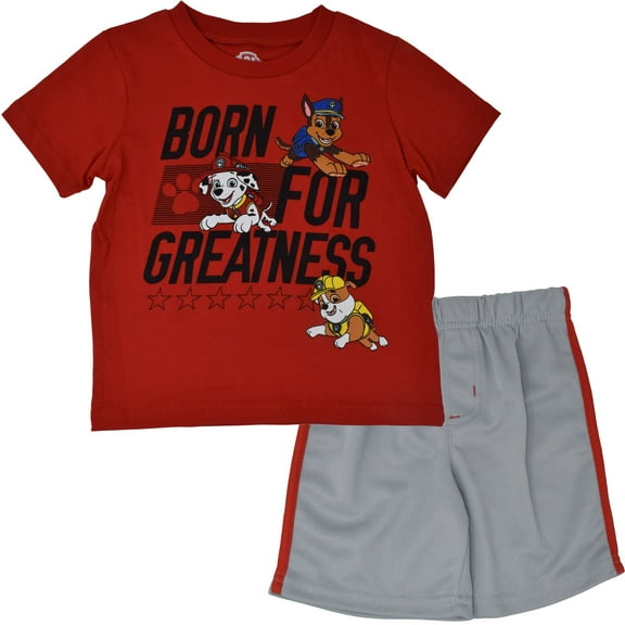 Paw Patrol Chase Marshall Rubble Toddler Boys Graphic T-Shirt & Mesh Shorts Red 3T