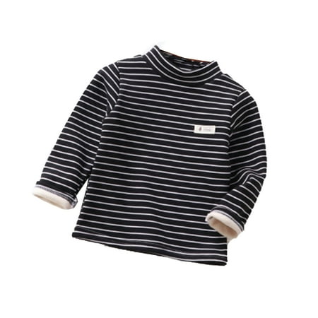 

Thermal Shirts Stripe Warm Kids Underwear High Round Collar Lightweight Velvet Printed Pattern Children Clothes Infant Girl Black 3