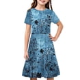 thumbnail image 2 of SGFCWSX Girls Short Sleeve Midi Dress Kids Casual Crewneck Print Flowy A-Line Dress for Spring Summer Beach Wear Multicolor Size 11-12 Years, 2 of 8