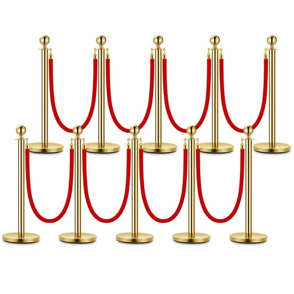 ChaoLink 10PCS Red Velvet Rope Stanchion Posts – 5 ft Crowd Control Queue Barriers for Event & Line Management