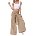thumbnail image 1 of VISgogo Pantalones de Pierna Ancha para Mujer, Casual Sueltos Color Sólido Fruncido Cintura Vendaje Cintura Elástica Pantalones Femeninos VISgogo moda, 1 of 5