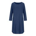 thumbnail image 5 of SMihono Solid Color Long Dresses for Women Fashion Casual Crew Neck Long Sleeve Cotton Linen Mid Calf Dresses for Women Pocket Female Outwear Navy L, 5 of 8