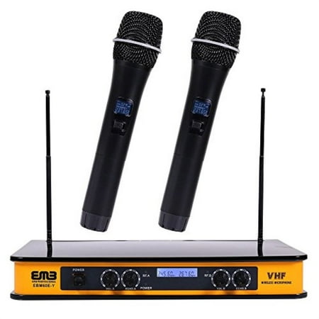 Wireless Mic For Pa EMB - EBM60E Yellow VHF Dual Wireless Handheld Microphone System with Echo Feature. Great for Karaoke, DJ, PA, Presentation, Liv ()