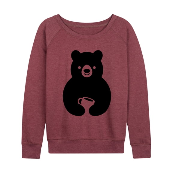 Instant Message - Coffee Bear Lightweight French Terry Wide Neck Long Sleeve Graphic Shirt
