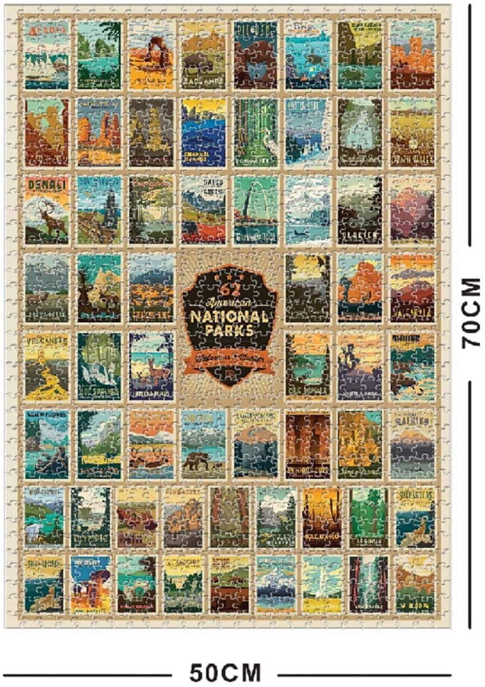 62 National Parks Wilderness Wonder 1000 Pieces Puzzles for Adults Jigsaw Puzzle Artwork Style Gifts DIY Mural Painting Entertainment Intellective Educational Toy Ideas for Relaxation Meditation Hobby