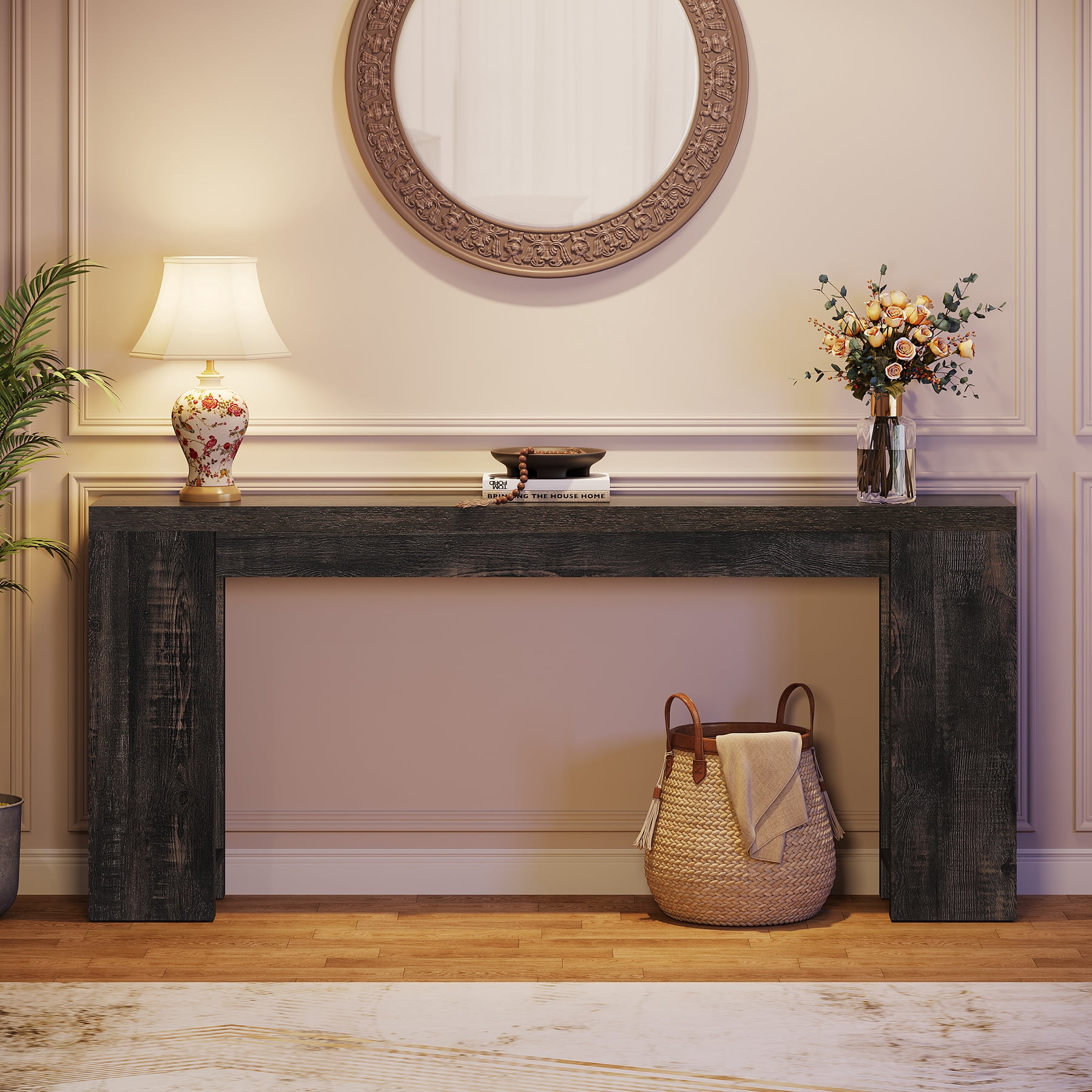 Finmind 71" Long Console Table, Narrow Black Entryway Table Wood Sofa Table