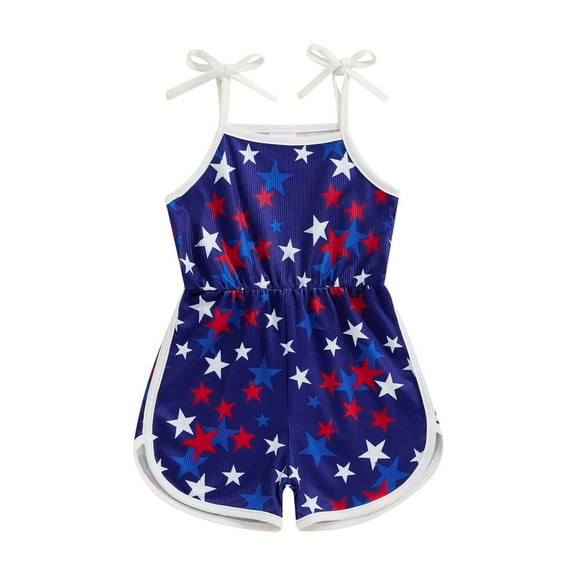 Hirigin 4th of July Baby Girl Outfit Kids Jumpsuit Tie-up Spaghetti Straps Stars Print Romper 12M 18M 2T 3T 4T 5T Fourth of July Clothes