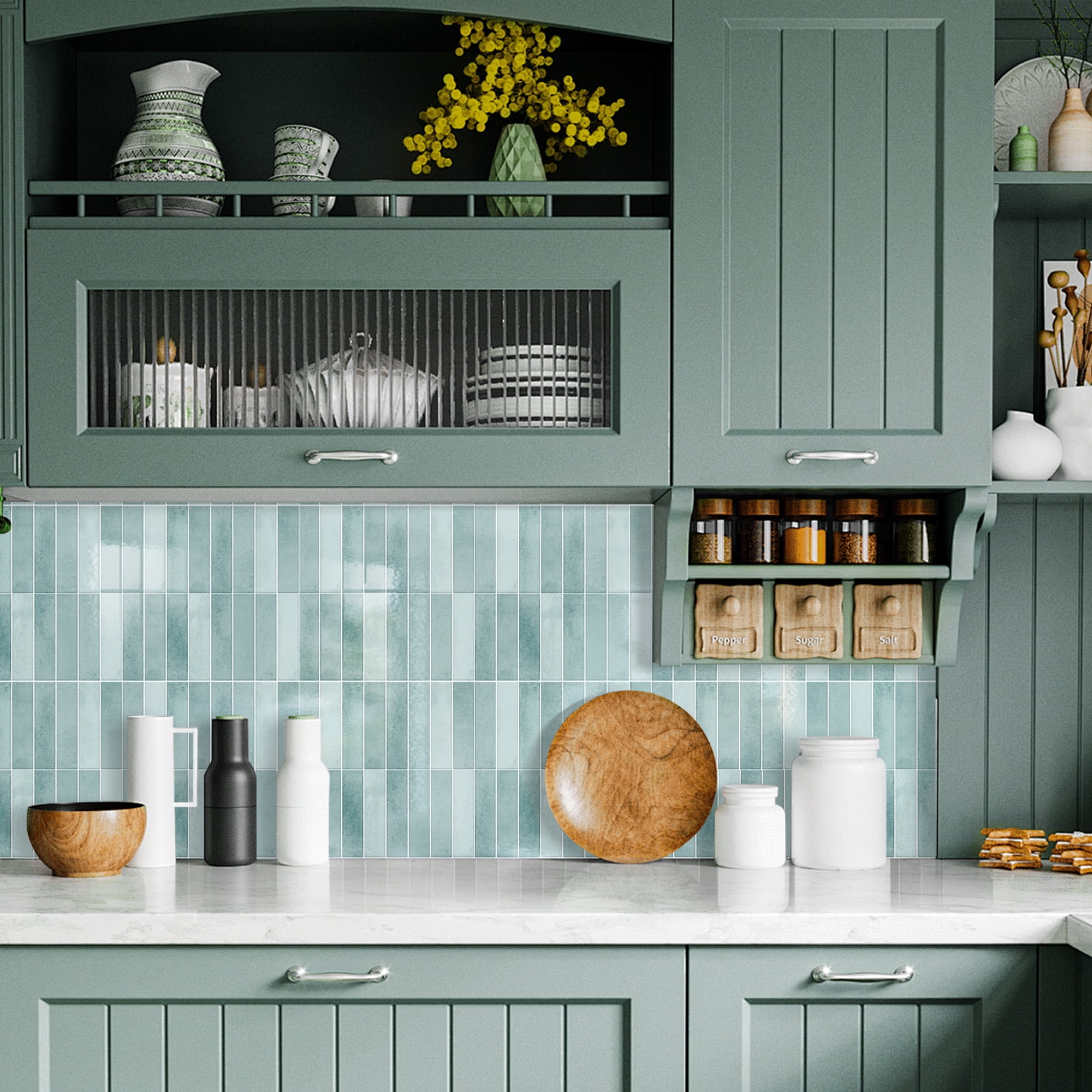 DEWOO 10 Sheet Thicker Peel and Stick Backsplash Tile,3D Self Adhesive Wall Tiles Stick on Backsplash for Kitchen,Bathroom,Camper (12"×12",Light Blue)