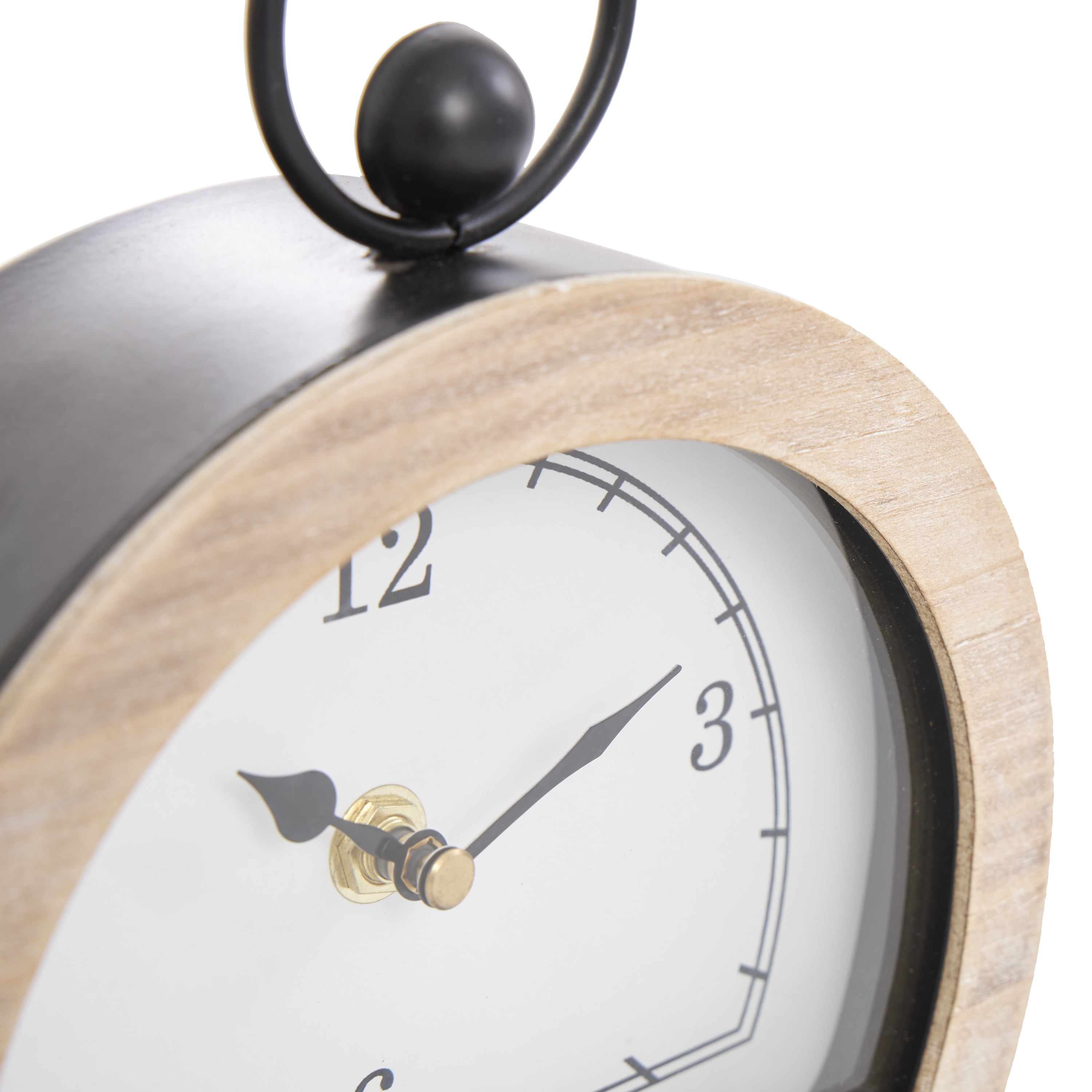 DecMode 10" White Wooden Semicircle Clock with Brown Wooden Frame and Ring Handle, Set of 2