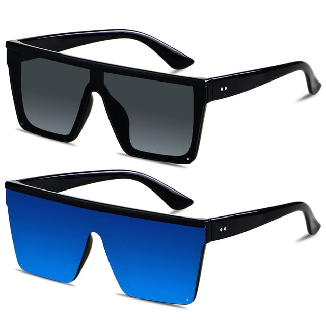 LYZOIT Gafas de sol cuadradas de gran tamaño para mujeres y hombres, grandes y planas, protección de moda, gran protección UV, sin montura