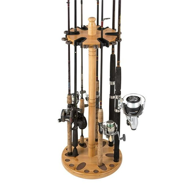24 Fishing Rod Round Wood Storage Rack - Light Stain 