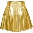 thumbnail image 4 of KJIUQ Women's Shiny Metallic Wet Look Stretchy Flared Mini Skater Skirt High Waisted Nightclub Party Pleated Skirts for Women(Gold,S), 4 of 6