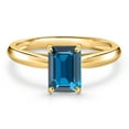 thumbnail image 3 of Gem Stone King 10K Yellow Gold London Blue Topaz Engagement Ring for Women | 1.14 Cttw | Emerald Cut 7X5MM | Gemstone November Birthstone | Size 6, 3 of 6