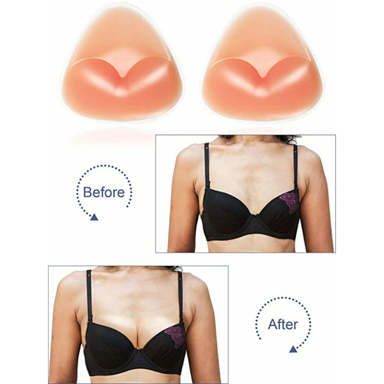 Silicone Triangle Push-up Breast Pads Cleavage Enhancer Swimsuit, Bikini  and Bra Inserts for Summer(2 Pair/Beige/L) 