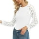 thumbnail image 5 of Blusas de manga larga con encaje hueco, blusa de cuello redondo con manga larga y encaje hueco, claridad notable, 5 of 7