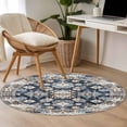 thumbnail image 5 of 4ft Washable Round Rug, Bohemian Circular Non-Slip Circle Area Rug for Living Room Bedroom, Ethnic Style Vintage Blue Beige Texture Indoor Floor Mat for Home Decor, 5 of 9