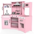 thumbnail image 2 of JOYLDIAS Kids Play Kitchen Set Corner Wooden Cooking Pretend Playset Toddler Toys Gift w/Microwave Oven,Water Dispenser, Phone, Sink,Utensils(Pink), 2 of 27
