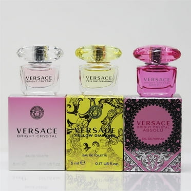 Versace Bright Crystal EDT, Yellow Diamond EDT, and Bright Crystal Absolu EDP 5ml/0.17oz Bottles - 3 Piece Set
