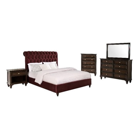 Coaster Devon 5-Piece Wood California King Bedroom Set in Wine Red and Dark Oak