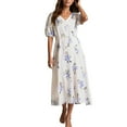 thumbnail image 6 of Youyipin Womens Summer Dresses 2025 Casual Puff Short Sleeve V Neck Floral Boho Tiered Ruffle Maxi Dress Summer Dresses For Women 2025, 6 of 9