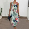 thumbnail image 3 of Guiexla Lady Summer Dress V Neck Drawstring Slim Waist Floral Print Sleeveless Split Hem Vest Type Sundress Knee Length Midi Dress, 3 of 7