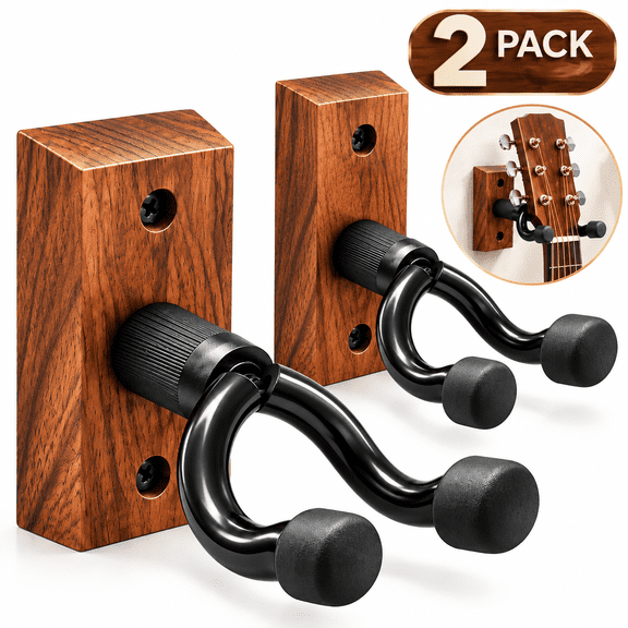 Guitar Wall Mount 2 Pack, Walnut Guitar Wall Hanger,Guitar Holder Hook, Guitar Hanger Guitar Stand for Acoustic Electric Guitar Bass Banjo Mandolin,Guitar Rack