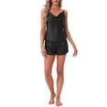thumbnail image 2 of INSPIRE CHIC Women's Pajama Sets Satin Curved Crisscross Back Cami Spaghetti Strap Cowl Neck Silky Split Shorts Set S Black, 2 of 6