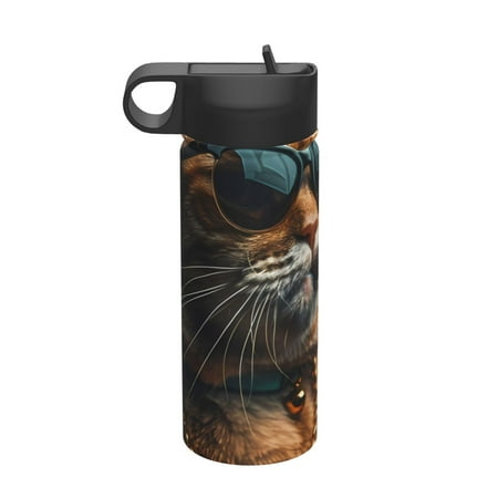

Goofa Dapper Cat in Sunglasses for Insulated Kettle 18oz Water Bottle Insulated Tumbler with Handle & Flip Straw - Fits in Cup Holder Leak Resistant Tumbler