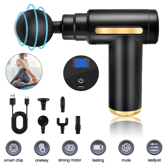 Portable Deep Tissue Massage Gun, 6 Speed LCD Touch Screen Fascial Muscle Massager w/4 Replaceable Massage Heads, Rechargeable Percussion Massage Gun for Athletes, Office Workers, Fitness Enthusiasts